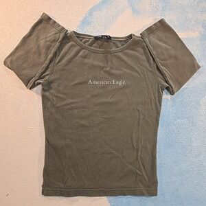 VTG American Eagle Outfitters T-Shirt Women Olive Green Crew Neck Short Sleev XS